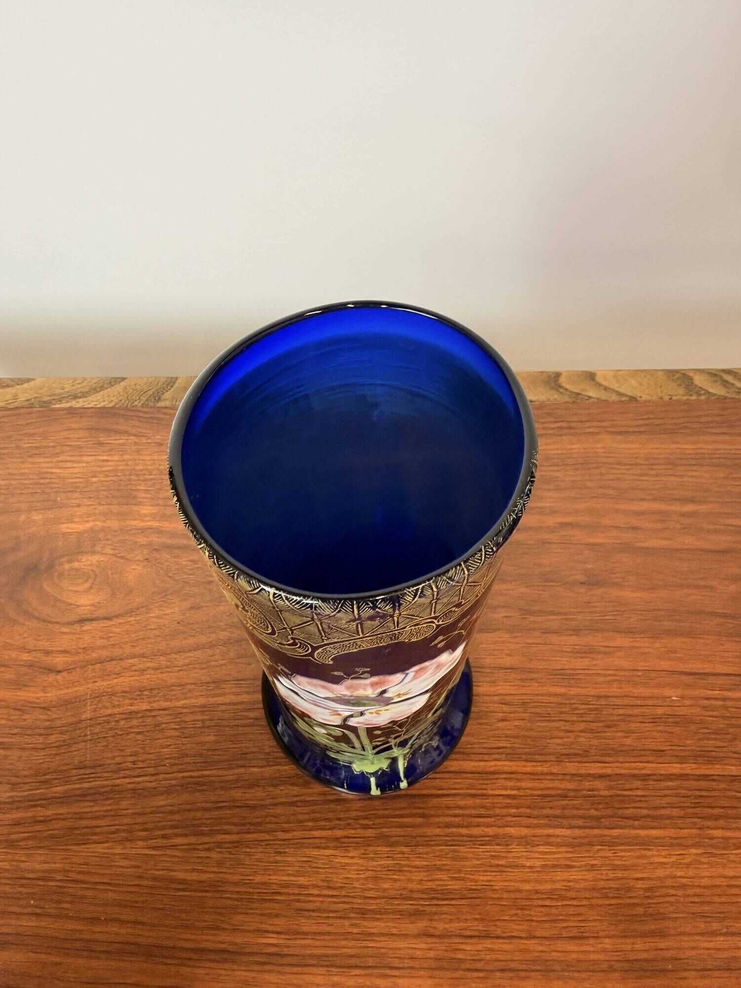 Antique Legras vase – Cobalt blue glass with floral gold enamel – Art Nouveau