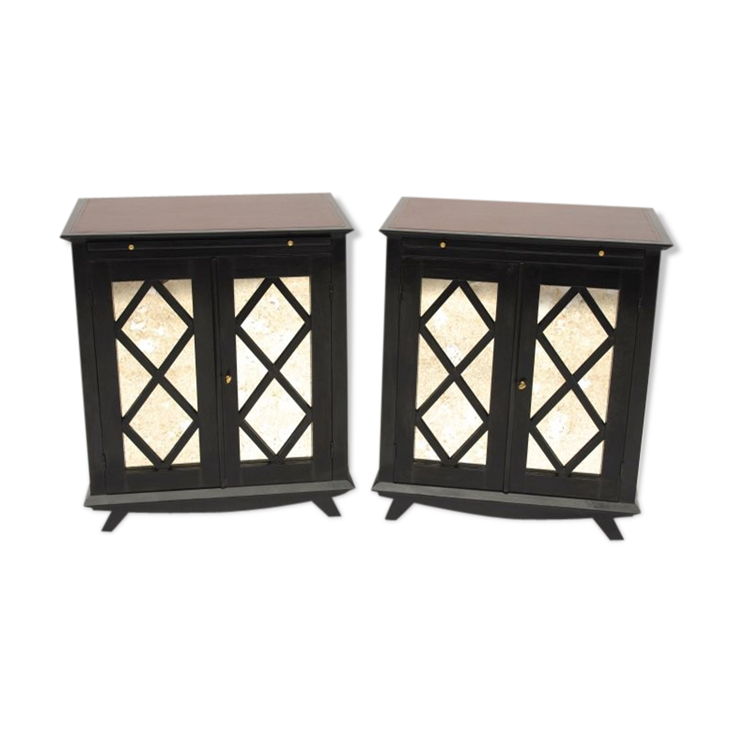 Pair of buffets in a black lacquer decoration of braces circa 1950