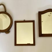 Miroir glace ancienne, bois chapeau de gendarme