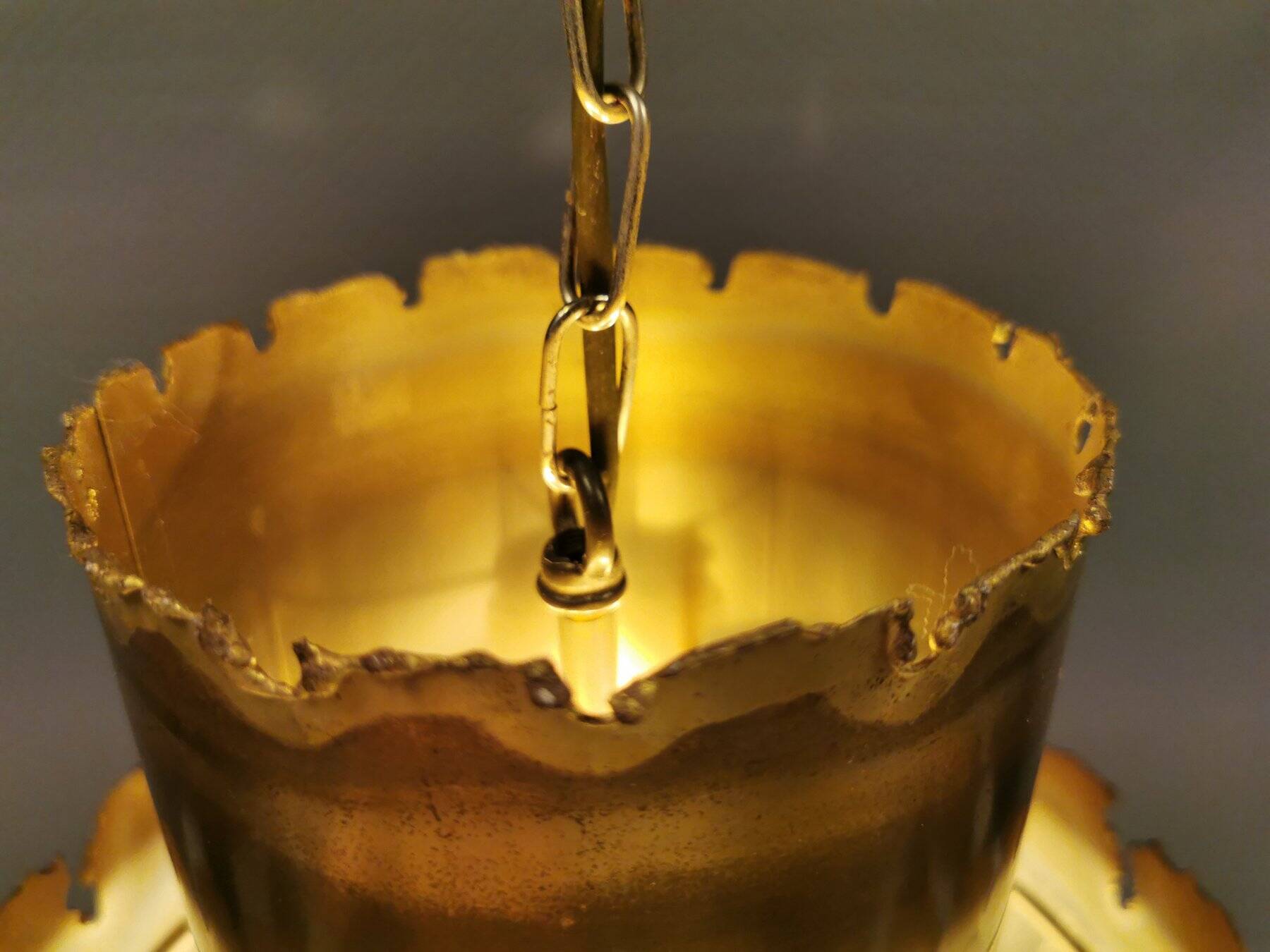 Brutalist brass hanging lamp, designed by Svend Aage Holm Sørensen Denmark