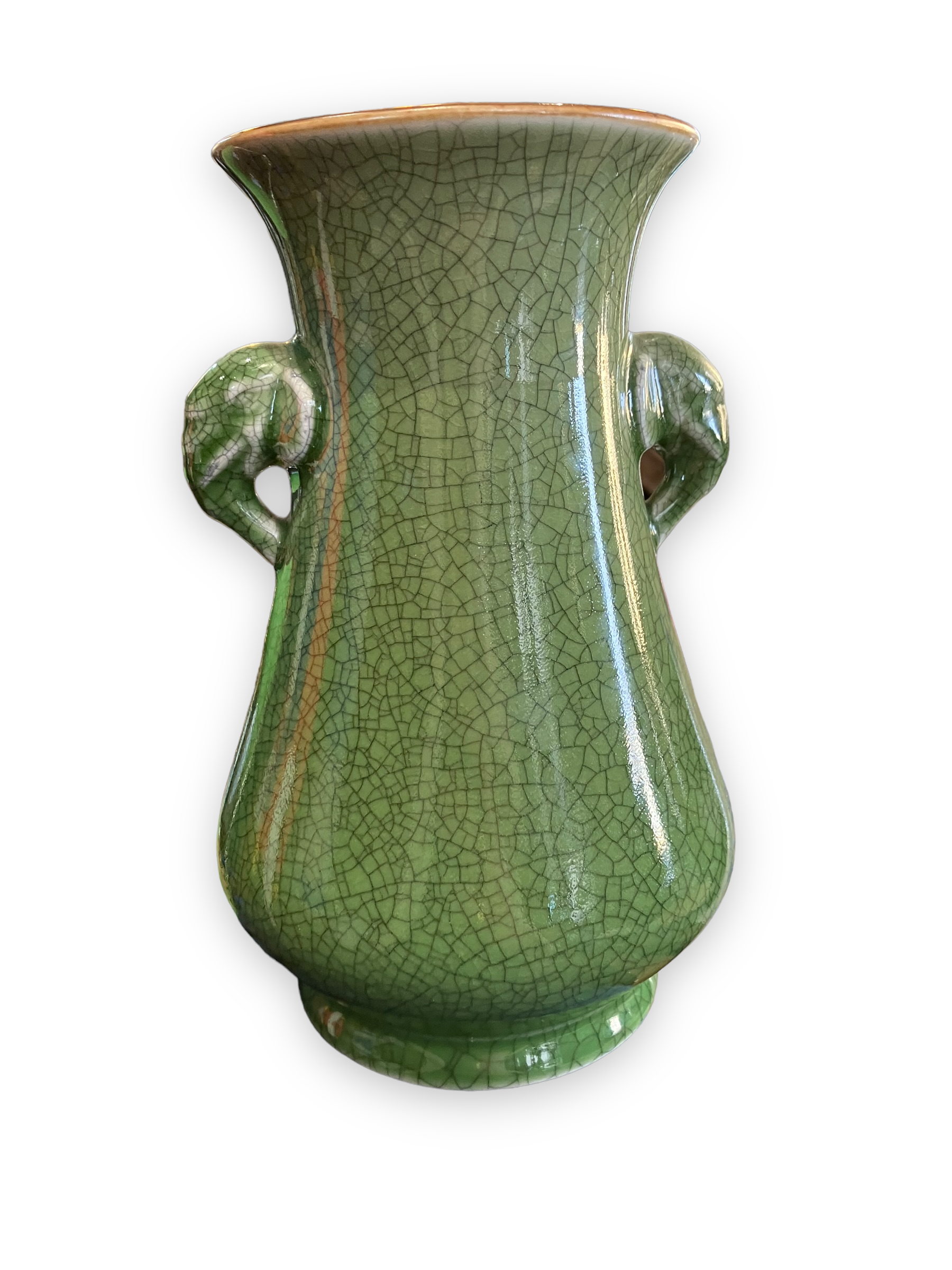 Green cracked ceramic vase Elephant Handles China XXth