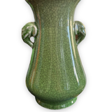Green cracked ceramic vase Elephant Handles China XXth