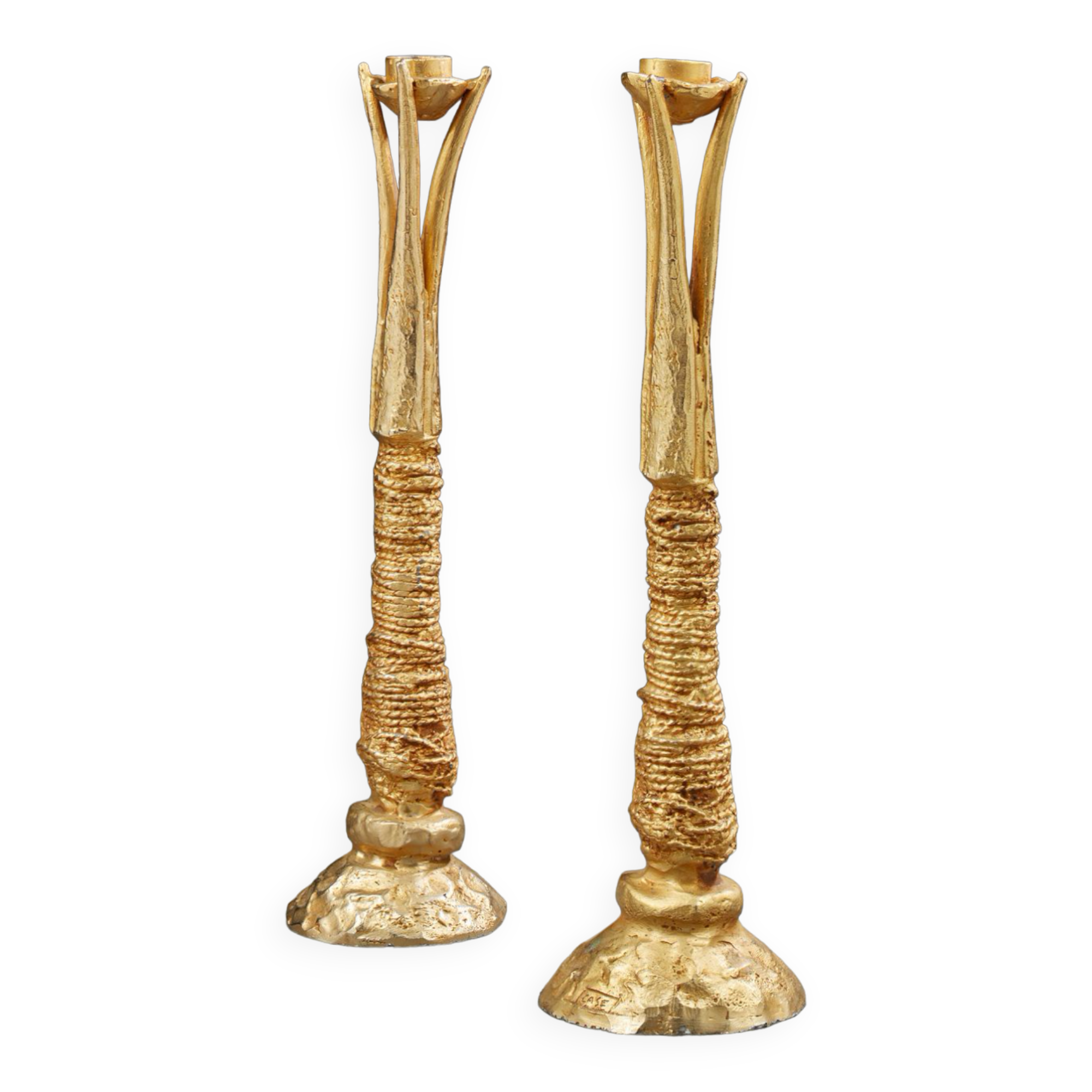 Pair of gilded bronze candle holders in gilded bronze - Pierre Casenove- Fondica 1991