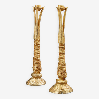 Pair of gilded bronze candle holders in gilded bronze - Pierre Casenove- Fondica 1991