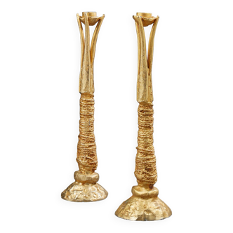 Pair of gilded bronze candle holders in gilded bronze - Pierre Casenove- Fondica 1991