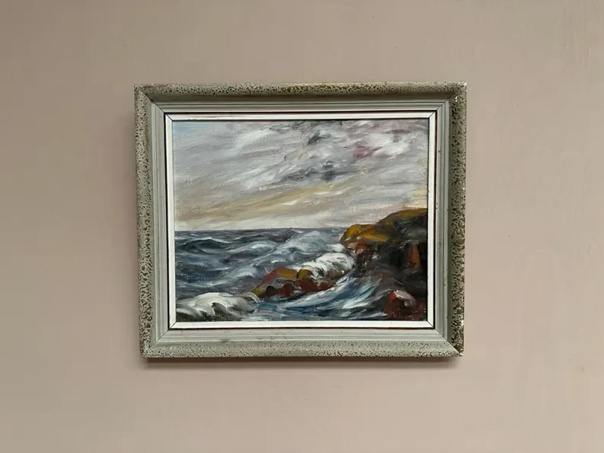 Oil on Canvas Original Swedish – 'Sea' by Holger Almquist – Signed – Vintage and Framed – 50 × 40 cm (19.7 in × 15.7 in)