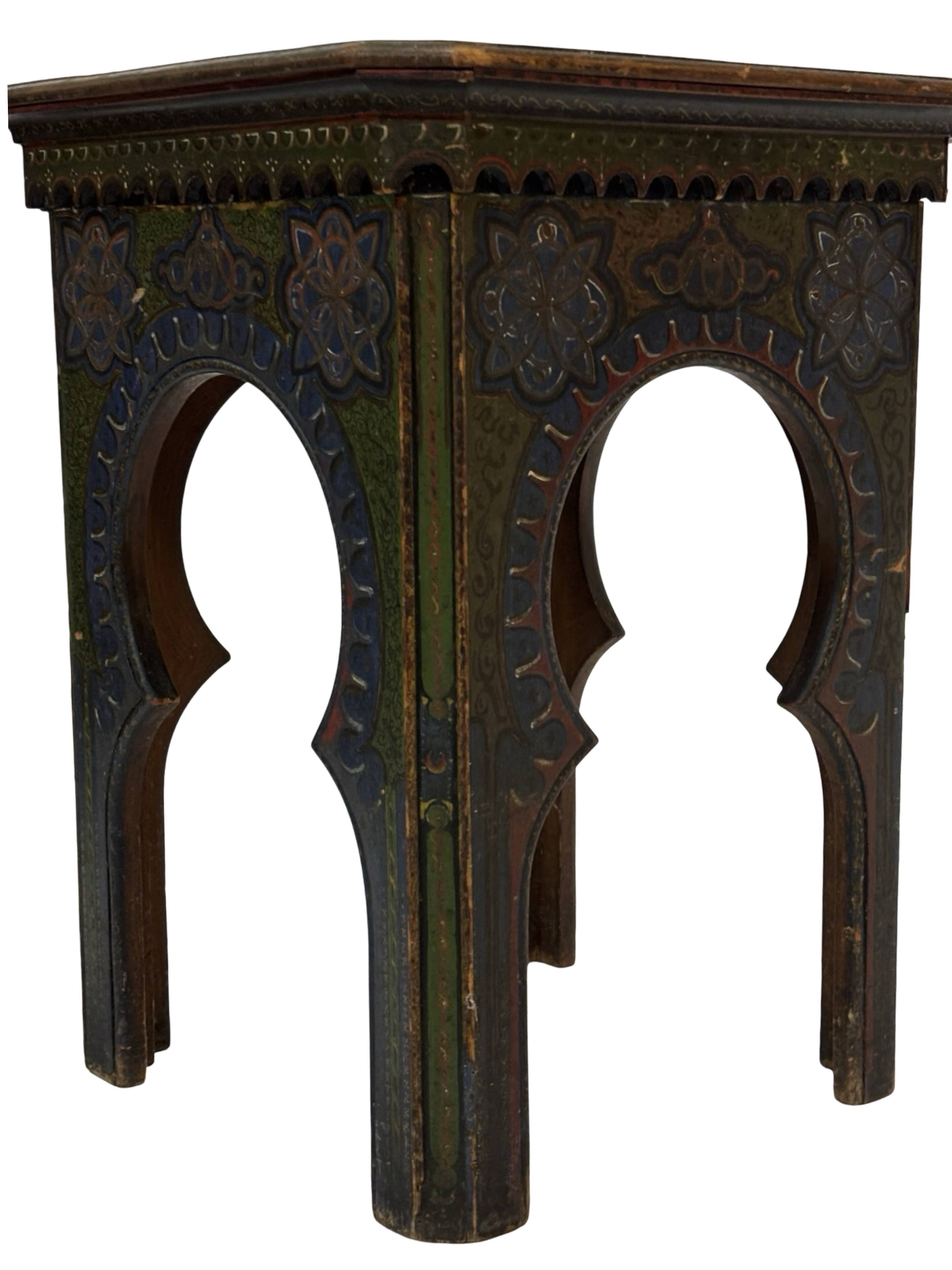Antique hand-painted Moroccan Moorish Zouak side table