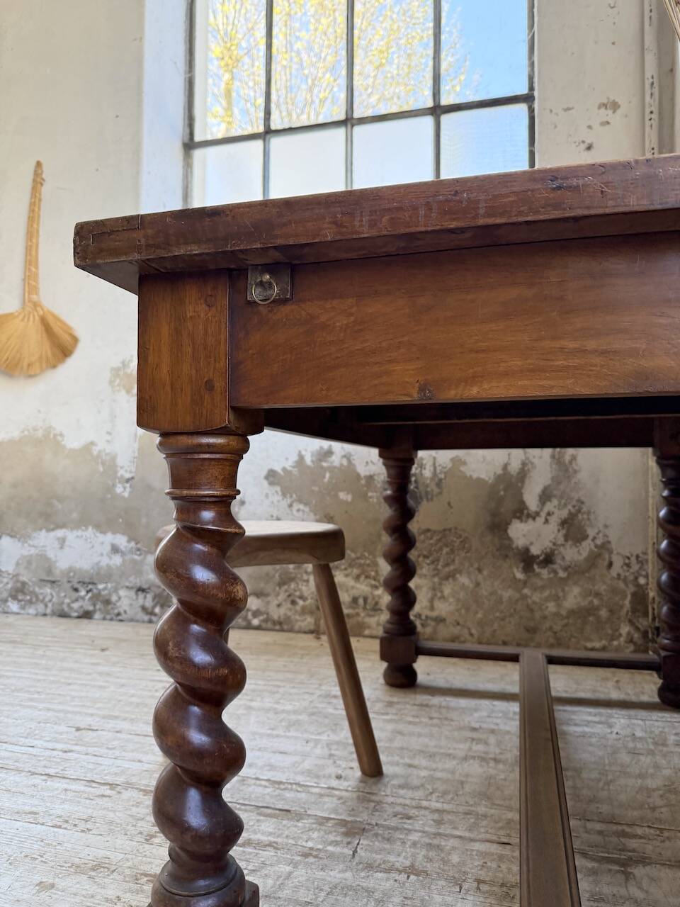Paneled walnut desk with turned legs, 1900