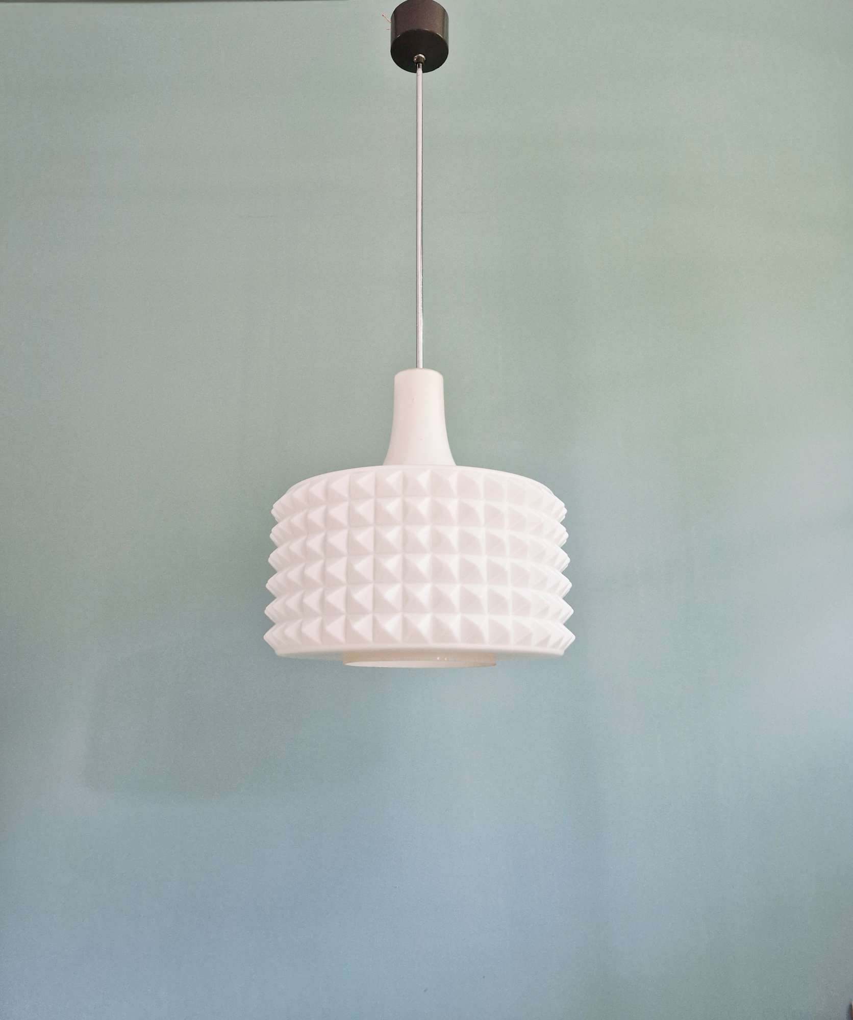 Large white opaline pendant light, design by Ivan Jakes, 1960s.