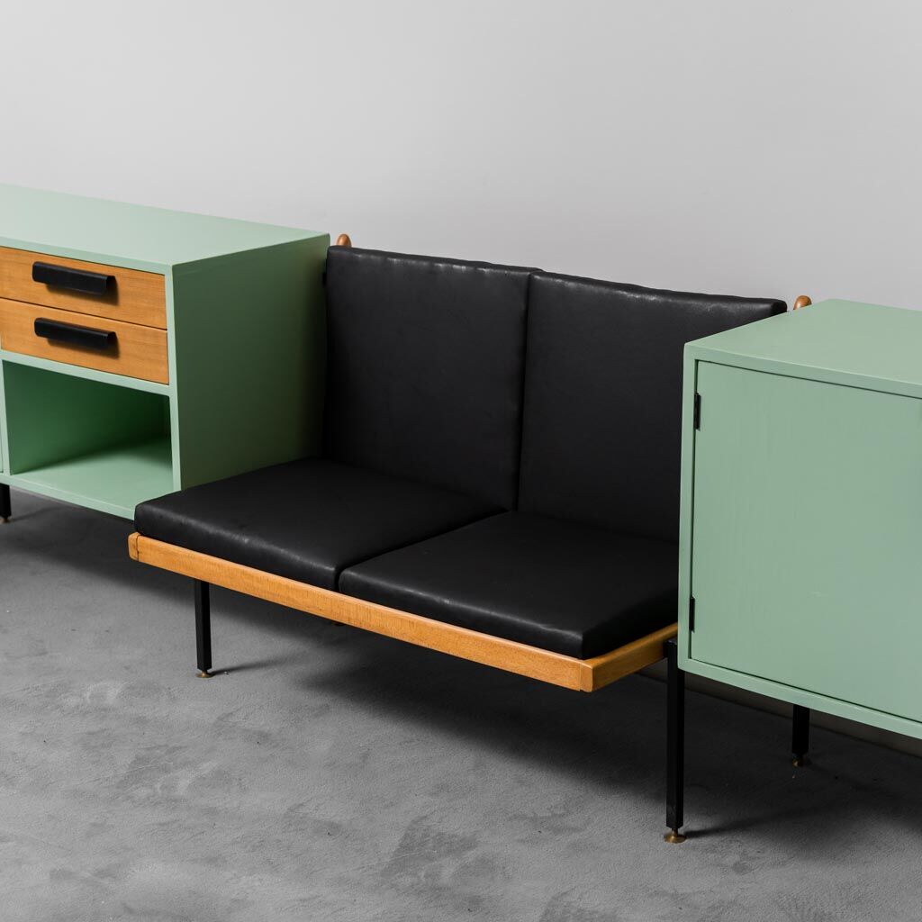 Buffets en bois canapé vert 2 places 60s vintage moderne