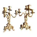 Paire de candélabres en bronze doré de style Rocaille - 4 bras de lumière