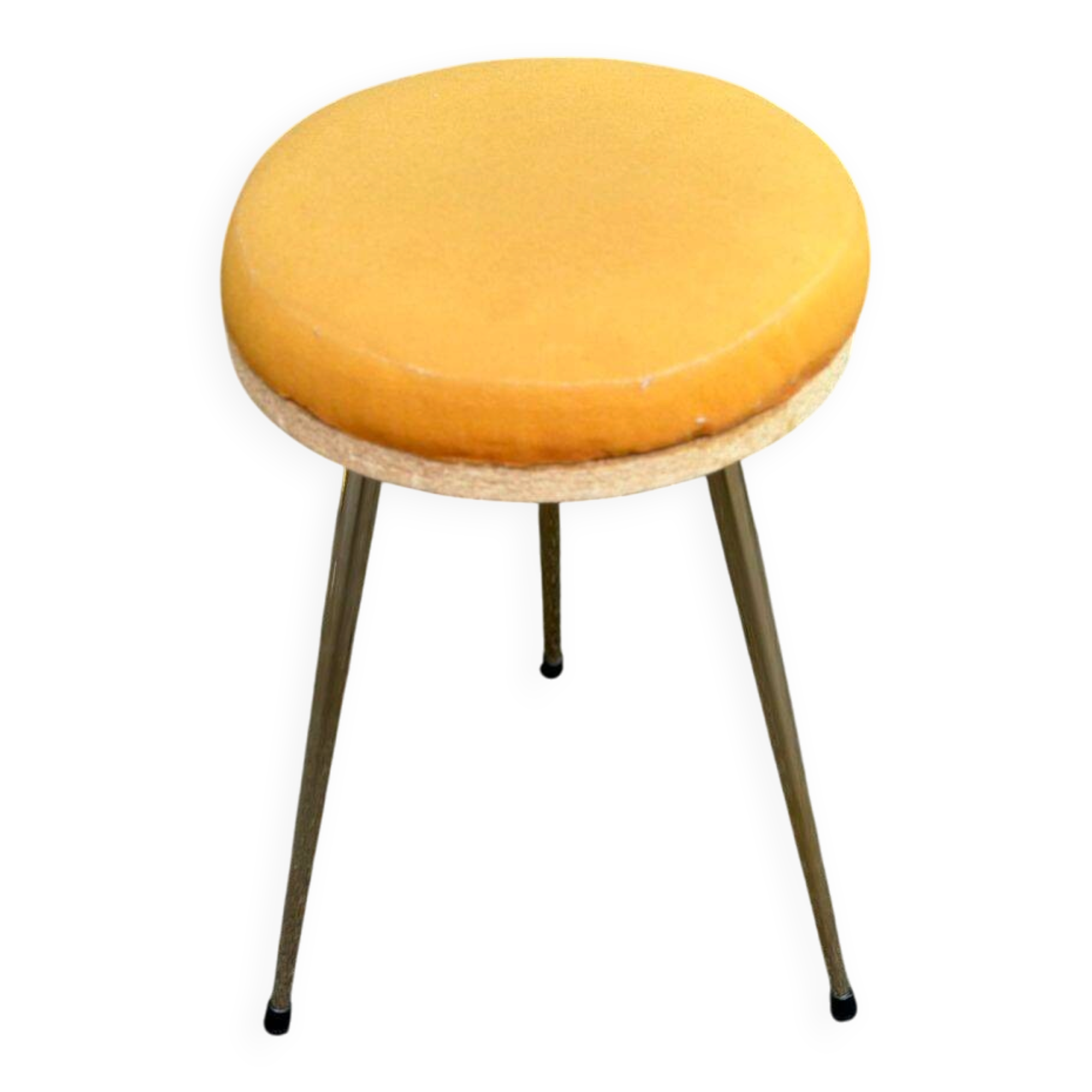 Scandinavian tripod stool in yellow leather and gold brass 1950