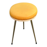 Scandinavian tripod stool in yellow leather and gold brass 1950