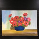 Painting bouquet of red anemones