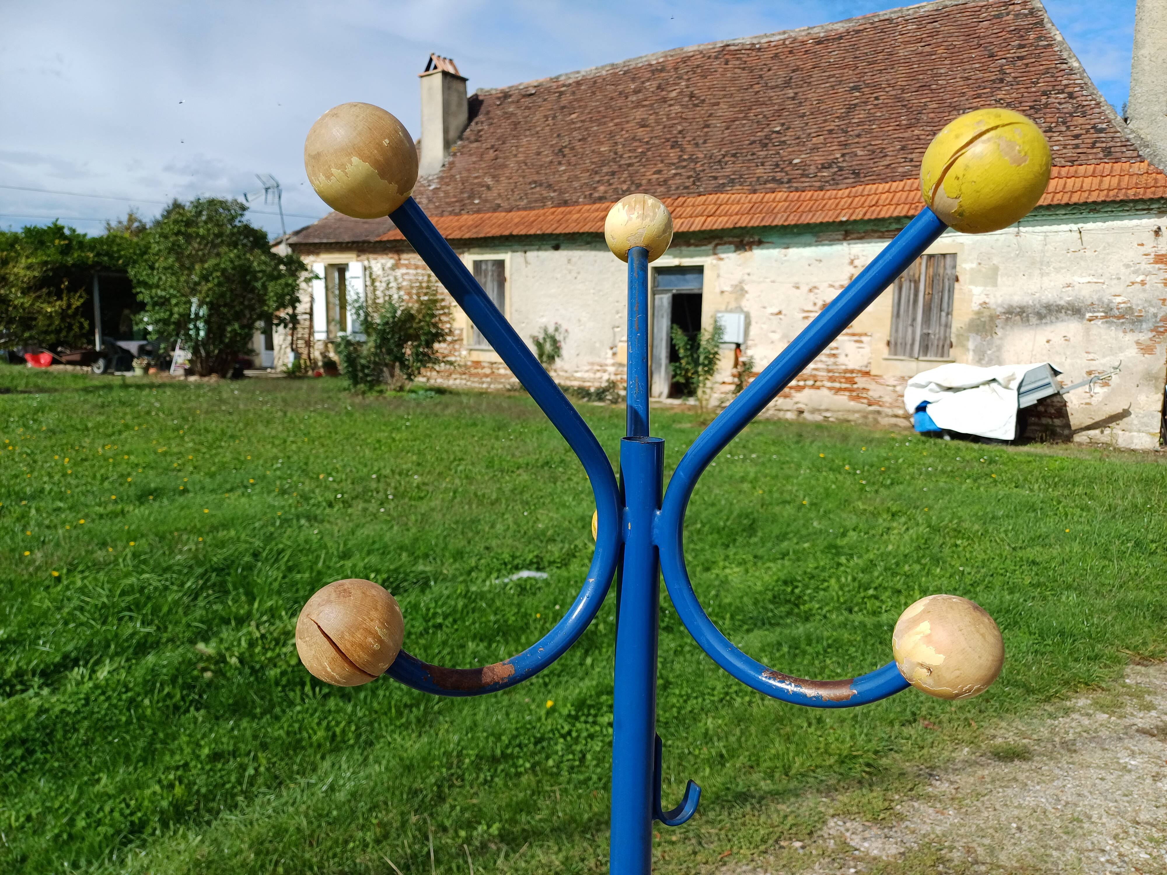 Vintage Coat Rack, Metal and Wooden Balls.