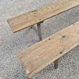 Pair of rustic oak and fir farmhouse benches 1900s - 3m85