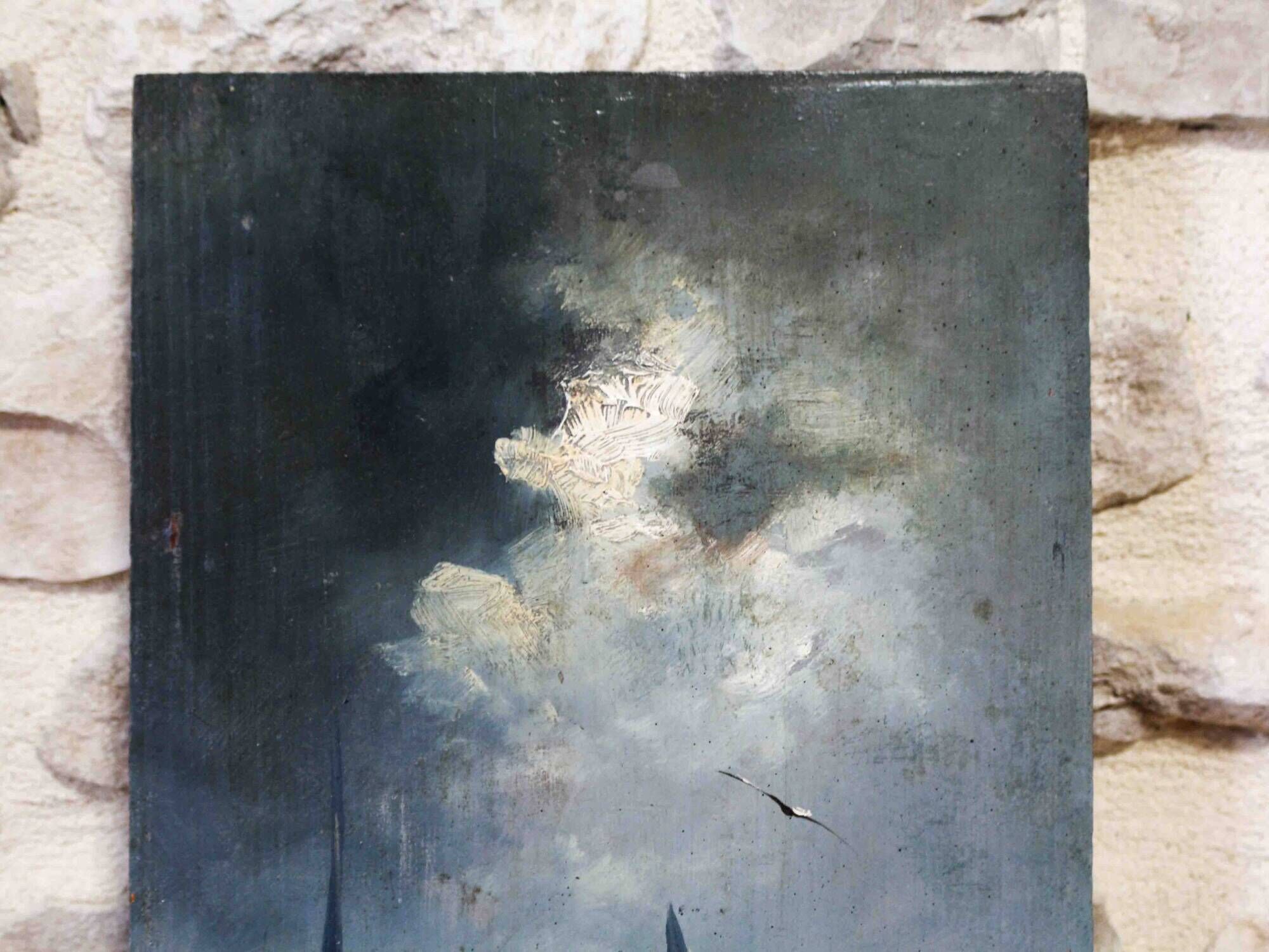 Oil on panel - Moonlight on the Thames in London