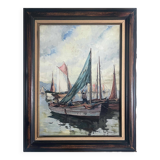 Painting by Henri Schaeffer (1900-1975) "Fishing boat" + frame