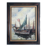 Painting by Henri Schaeffer (1900-1975) "Fishing boat" + frame