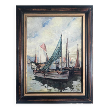 Tableau HST by Henri Schaeffer (1900-1975) "Fishing Boat" + frame