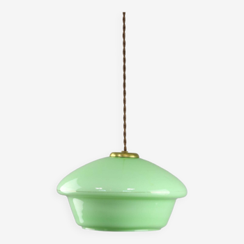 Mid-Century Italian Green Glass and Brass Pendant Lamp
