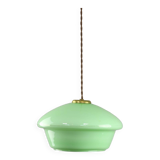 Mid-Century Italian Green Glass and Brass Pendant Lamp