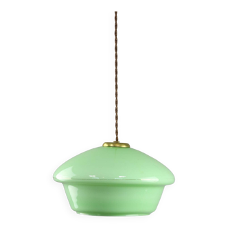 Mid-Century Italian Green Glass and Brass Pendant Lamp