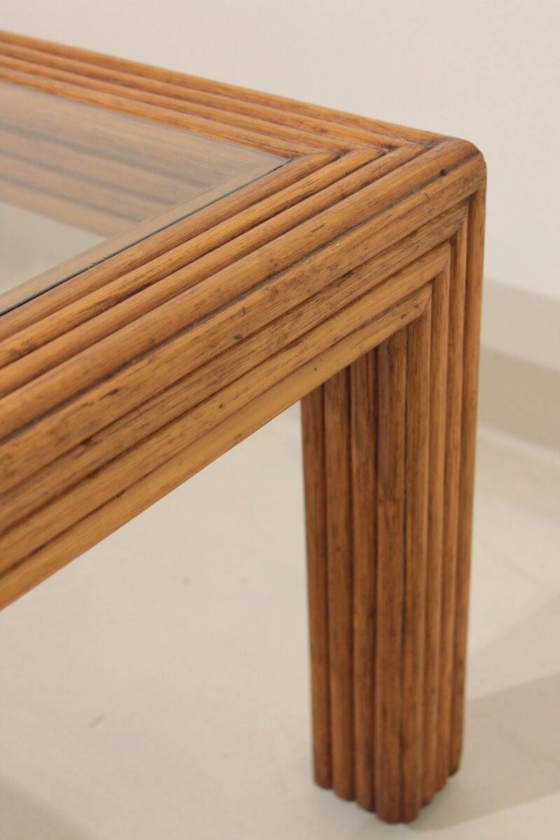 Rattan and glass coffee table - 60s/70s