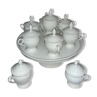 Set de 9 pots à crème et leur plateau porcelaine de Paris XIXe