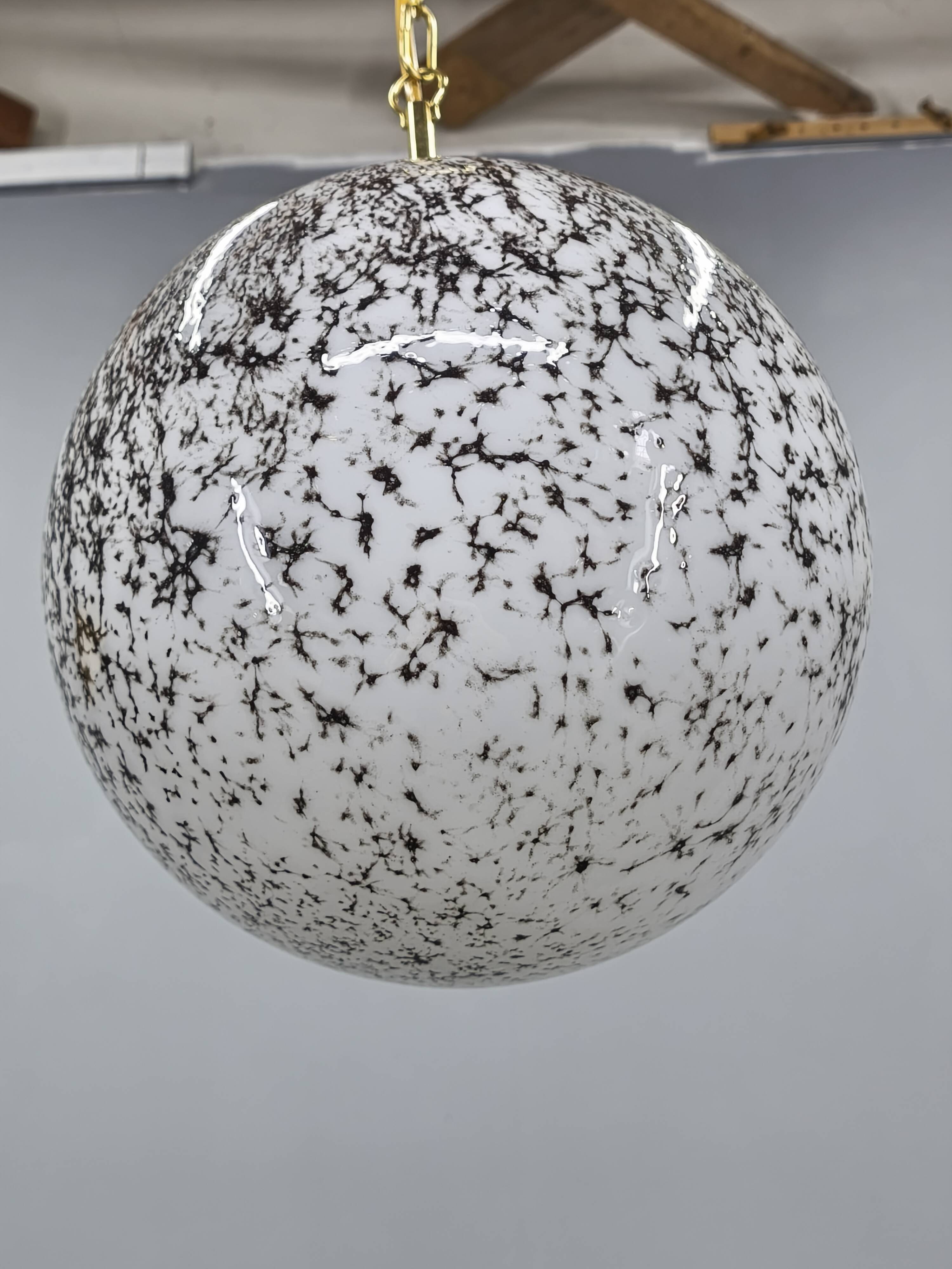 Suspended globe lamp in opaline glass, Czechoslovakian, 1970s.