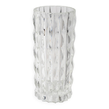Vintage Solid Heavy Clear Hand Pressed Glass Flower Vase / Fidenza / Italy