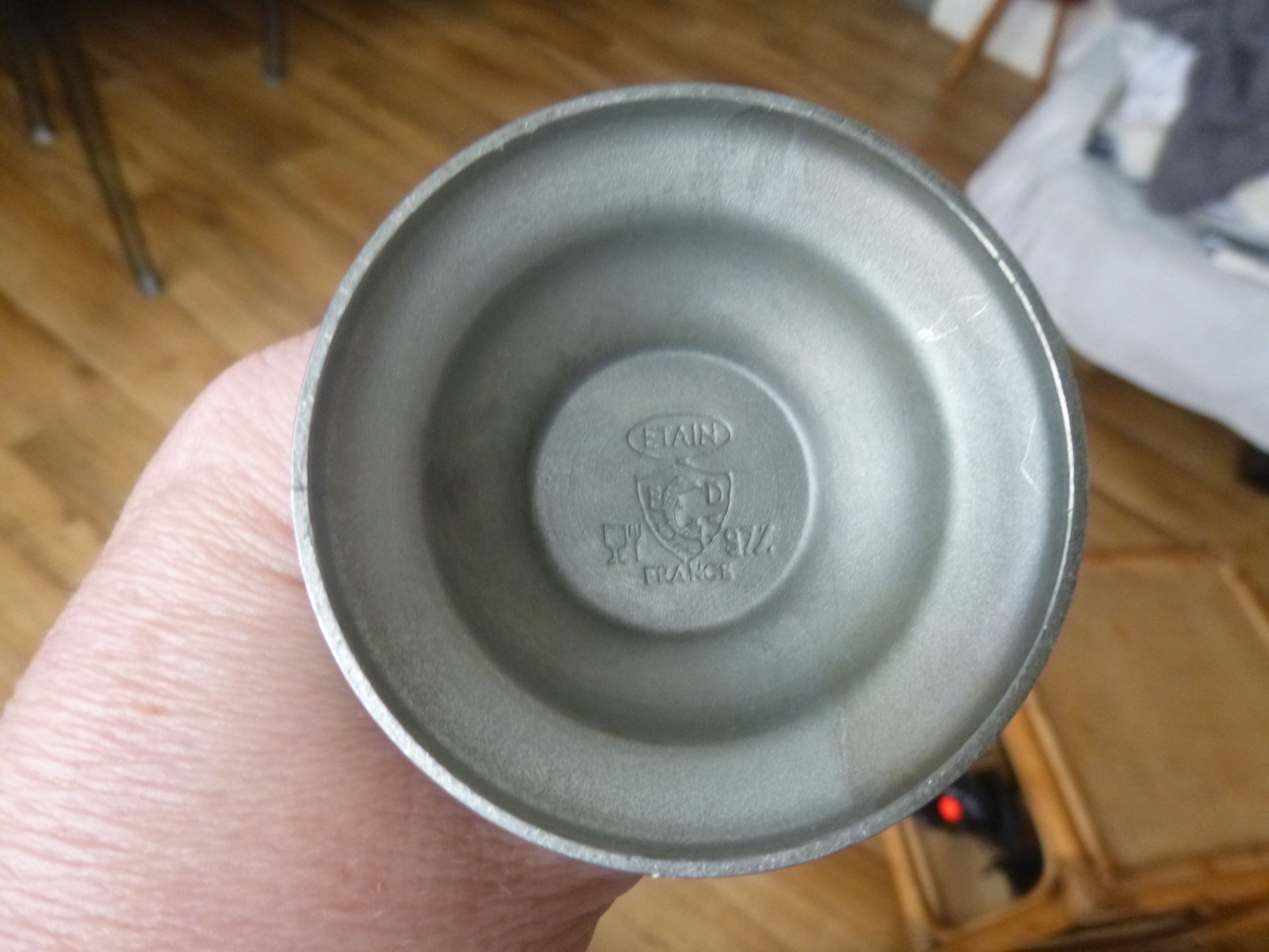 Old apothecary jar in pewter and porcelain