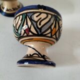 Trio of Moroccan ceramic egg cups from Fez, stamped