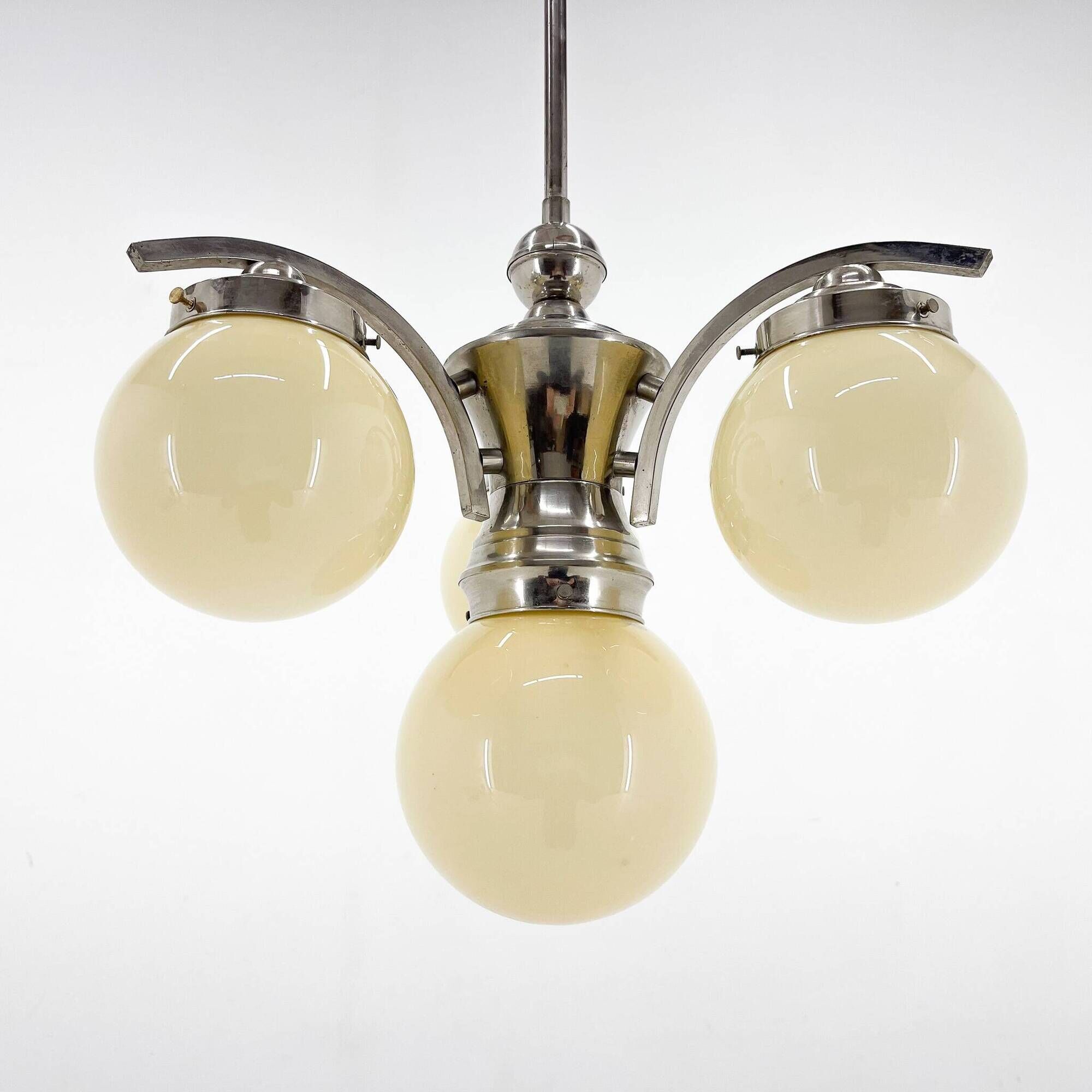 Art Deco, Chrome and Champagne Glass Chandelier, 1930s