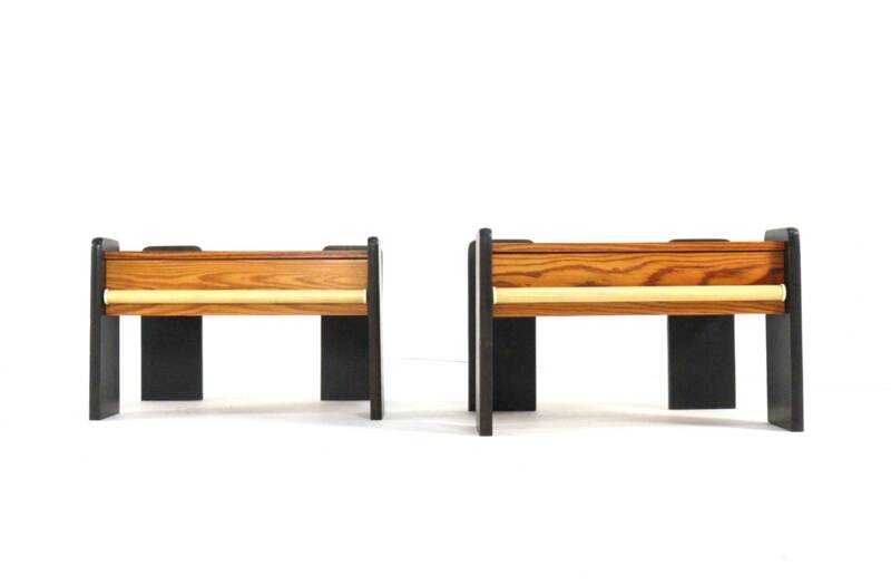 Set of 2 pine bedside tables - vintage mid-century nightstands.
