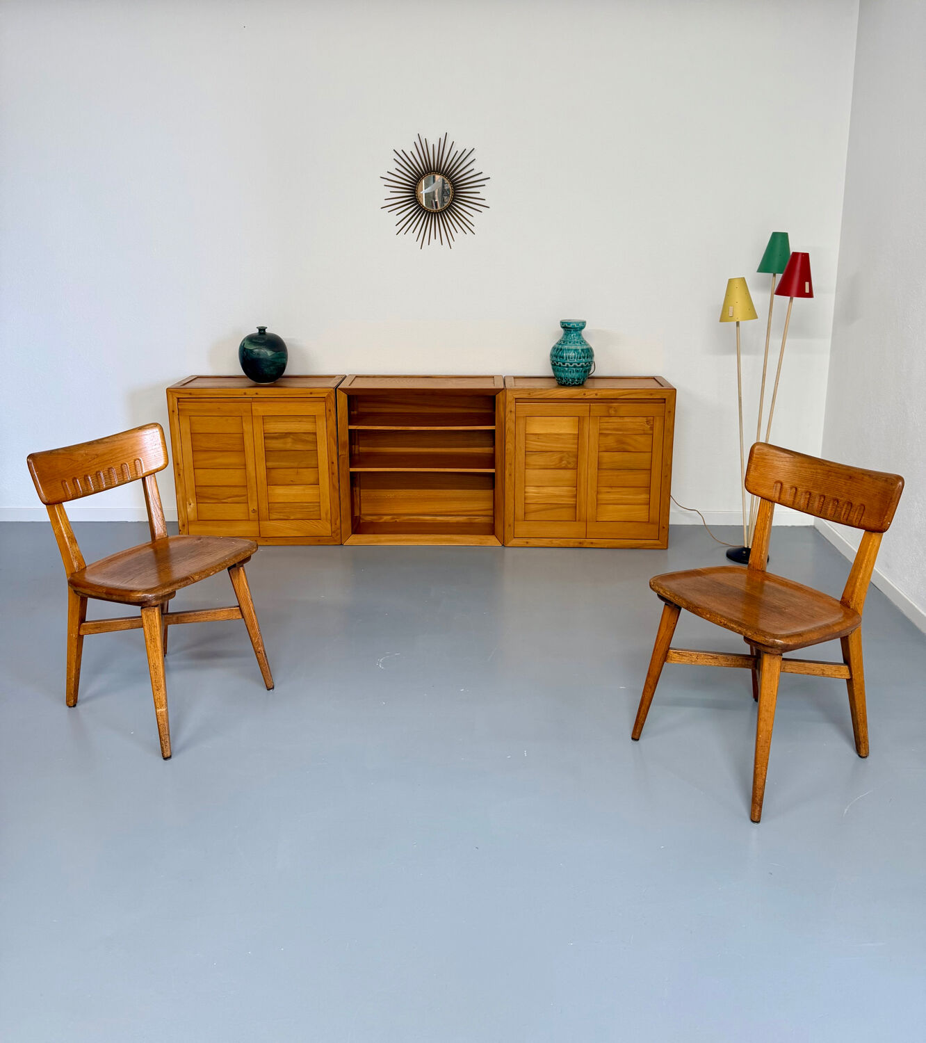 Modular sideboard Ateliers Chauvin solid wood design 70s