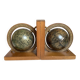 Pair of wooden world map bookends