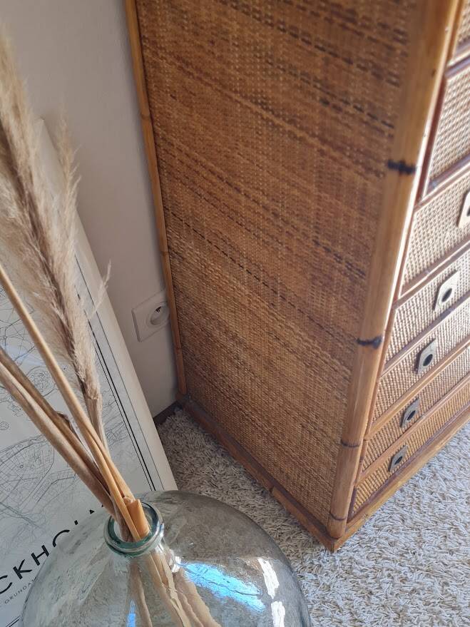 Rattan chest of drawers circa 1970, Dal Vera