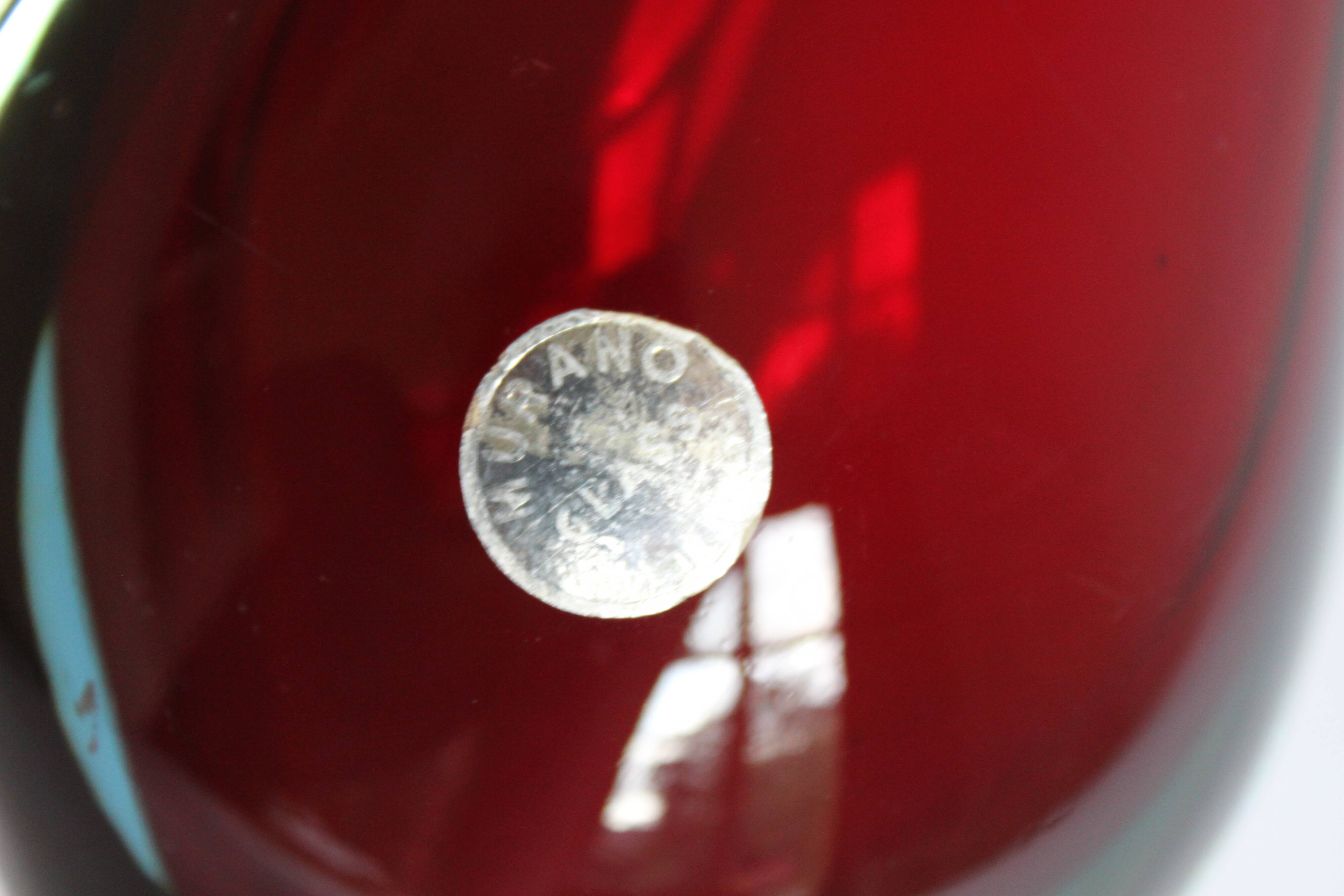 Sommerso drop vase in red and blue, Murano 1950s.