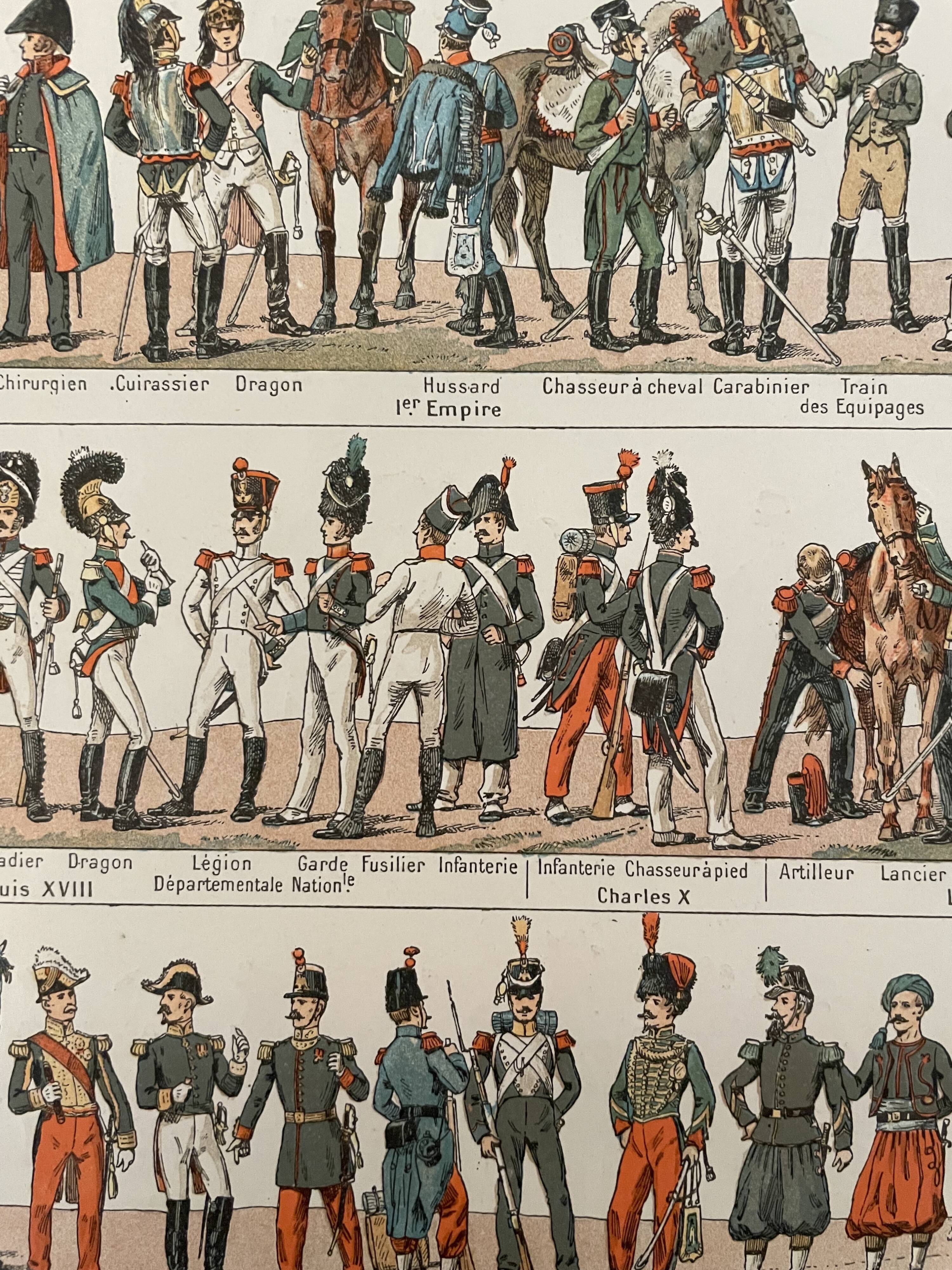 Lithograph engraving on military costumes 1897