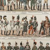 Lithograph engraving on military costumes 1897