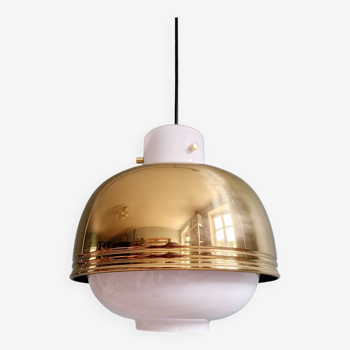 Pendant lamp in opaline and brass, Glassshütte Limburg, 1970s