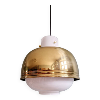 Pendant lamp in opaline and brass, Glassshütte Limburg, 1970s