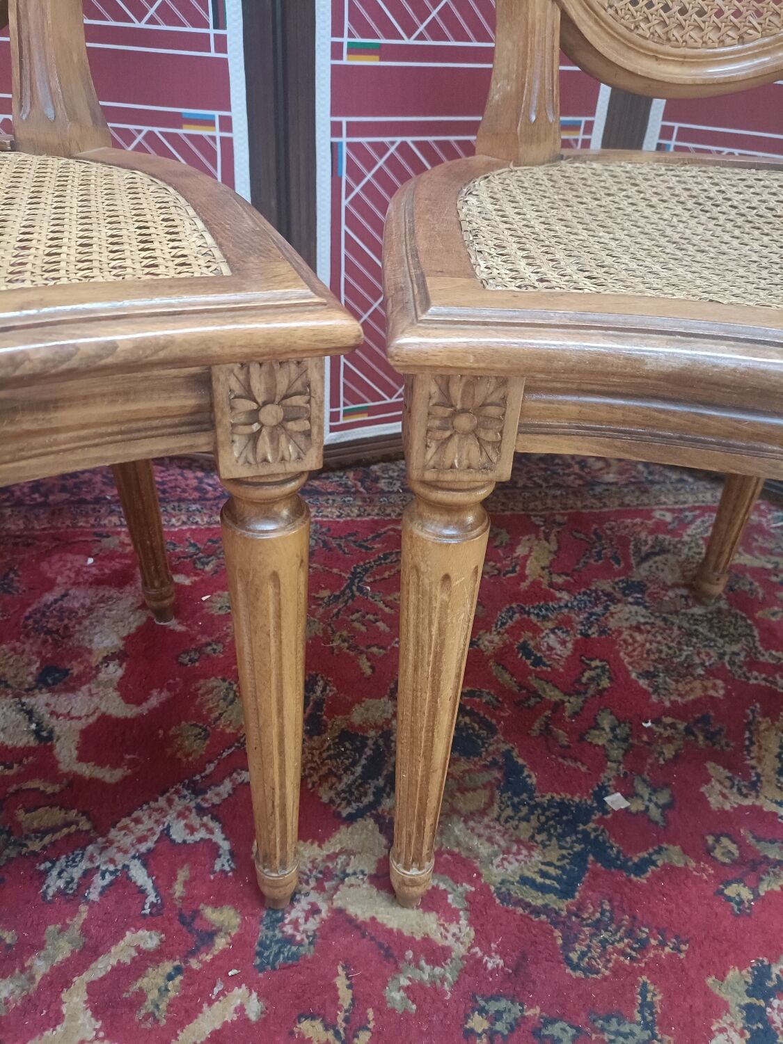 Louis XVI style medallion chairs, canned seat and back