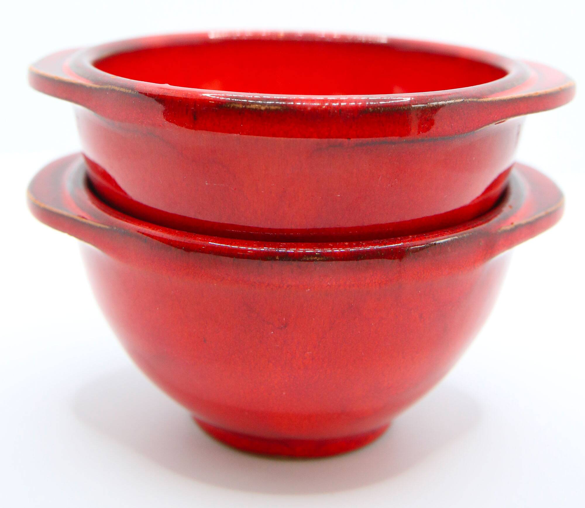 Set of 2 ear bowls in bright red enamelled earth