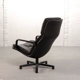 Artifort Dutch Design Black Leather Swivel Lounge Chair, F-Serie, 1960s