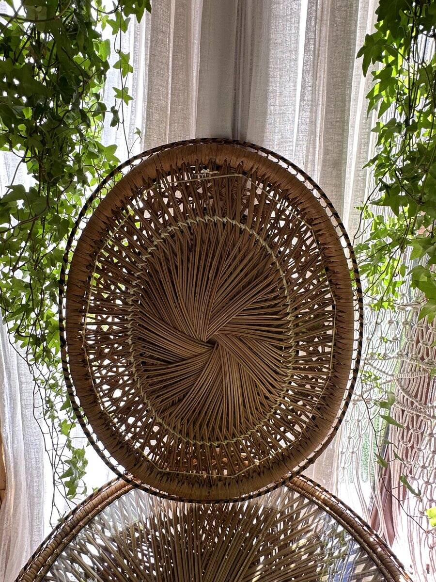 Oval mirror in rattan and wicker, 1970
