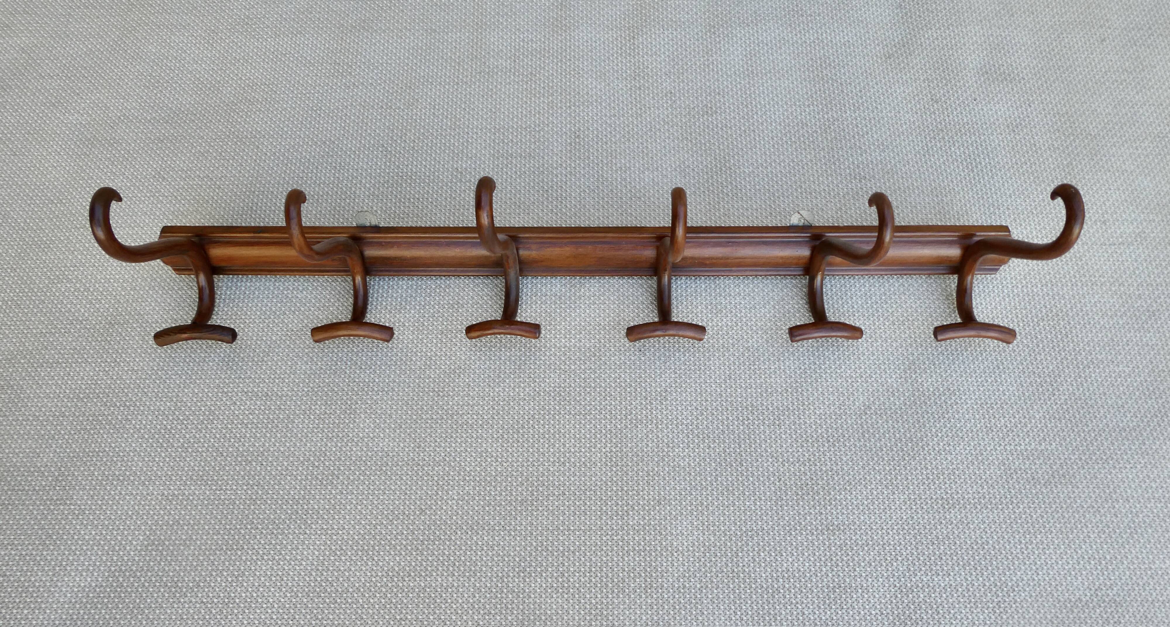 Wooden wall coat rack with 6 double hooks, bistro