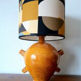 Large glazed pottery lamp and custom lampshade