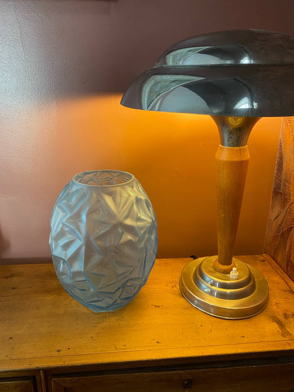Art Deco style glass vase, vintage, geometric patterns.
